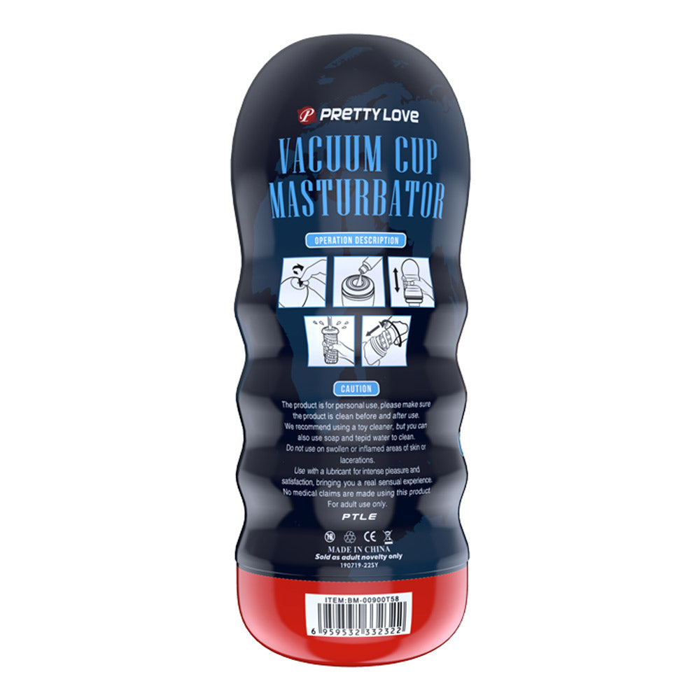 Pretty Love Vagina Vacuum Cup Masturbator Beige back packaging with operation instructions and caution details.