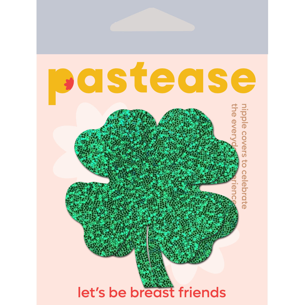 Pastease Holographic Green Clover Full Coverage Pasties with shimmering glitter design for festive occasions.