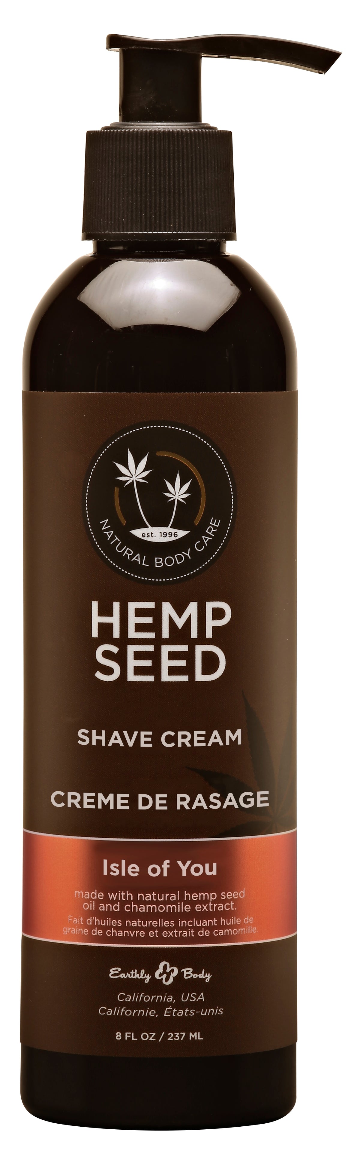 Earthly Body Hemp Seed Shave Cream Isle of You 8 Oz bottle with pump for a smooth, moisturizing shave.