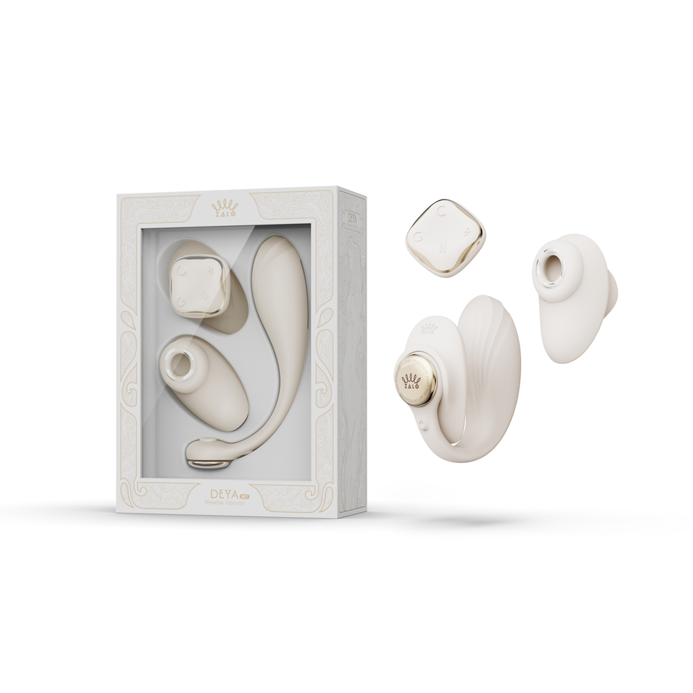 ZALO Deya Wearable Smart Dual Vibrator with App Control in elegant packaging with modular pieces.