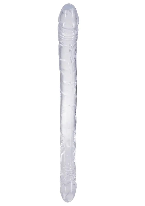 In A Bag Double Dong 13 Inch Clear with realistic heads and veined texture, ideal for double-ended play.