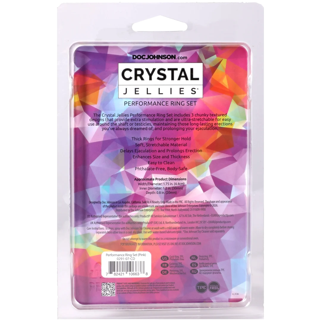 Crystal Jellies Performance Ring Set Clear packaging displaying features and product details for enhanced performance.