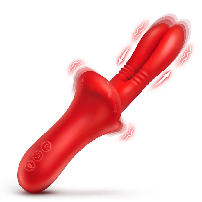 Lickgasm Double Thrusting Silicone Vibrator Red features two thrusting heads for versatile pleasure.