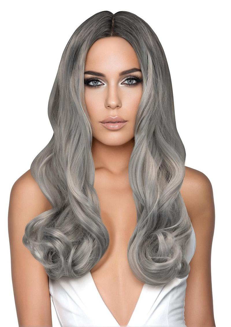 Xgen Celeste Premium Stylable Wig Silver showcasing soft silver and ash tones in a stylish wavy design.