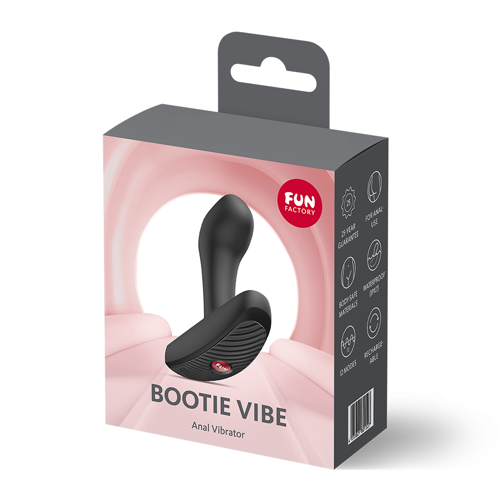 Fun Factory Bootie Vibe Anal Vibrator Black packaging showcasing its design and features.