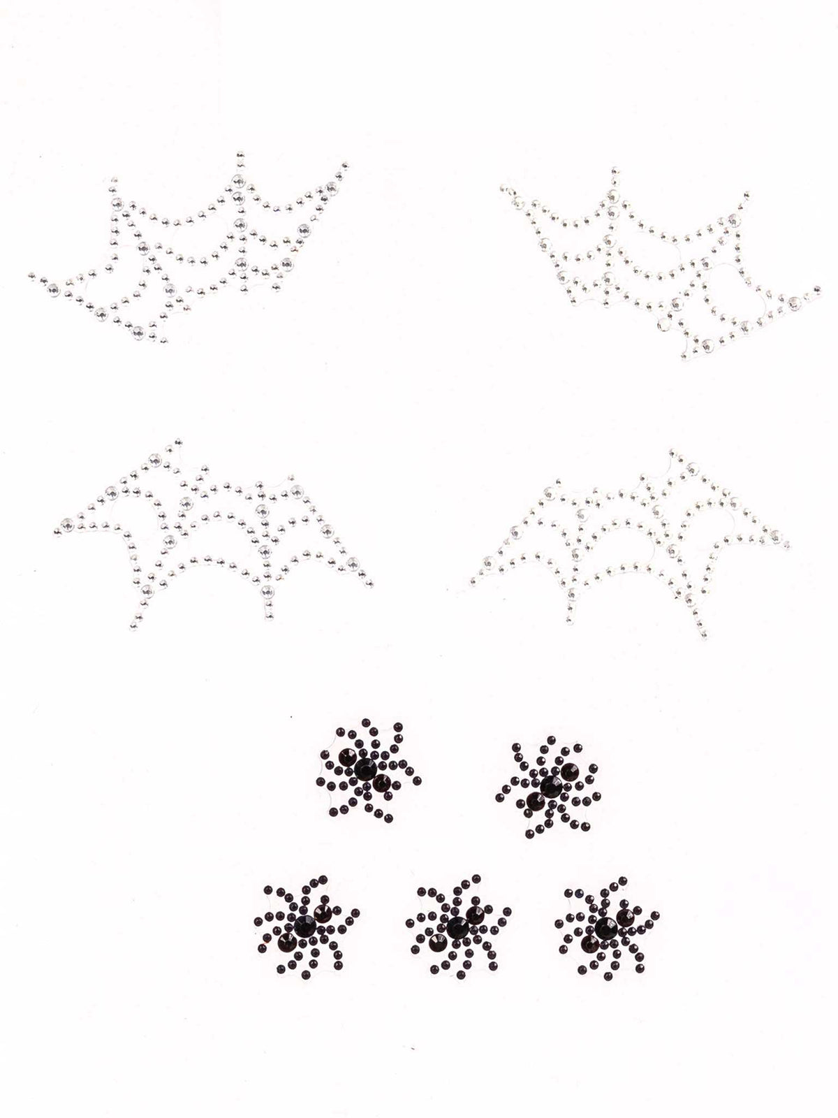 Leg Avenue Spider Web Face Jewels Sticker featuring sparkly spider web and spider designs.