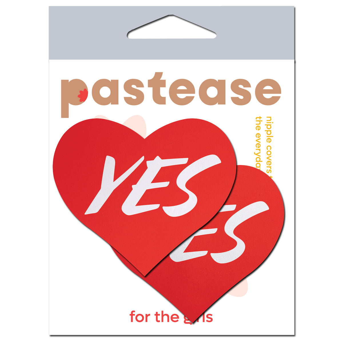 Pastease Love Yes Red Heart Pasties featuring bold red hearts with 'YES' in white lettering.