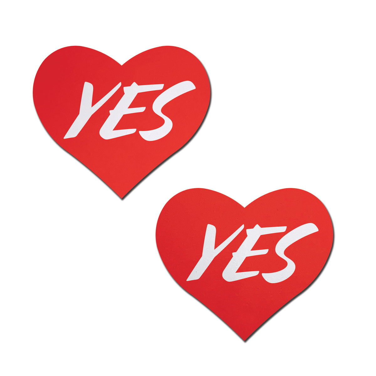 Pastease Love Yes Red Heart Pasties in bold red with white 'YES' lettering, perfect for bold statements and playful outfits.