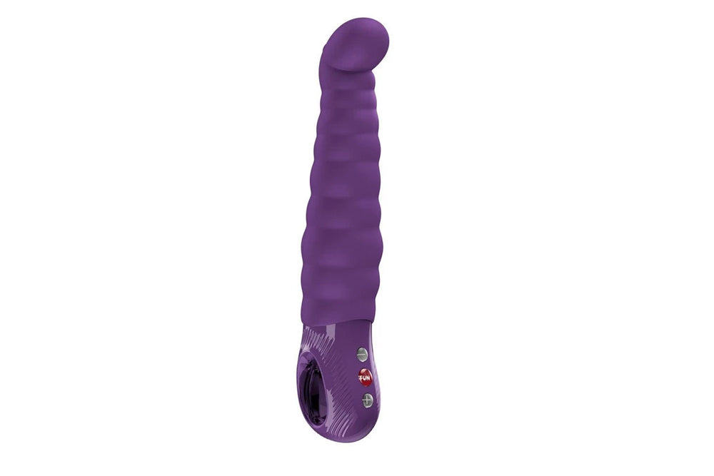 Fun Factory Patchy Paul G-Spot Vibrator Dark Violet, ribbed texture, flexible design, curved tip for targeted stimulation.