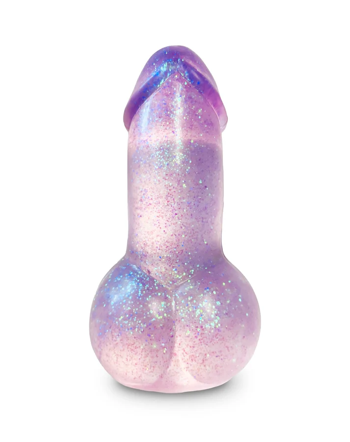 Little Genie Doh-Lightful Dick Squishy Fidget Toy in a sparkly purple design for stress relief and fun.