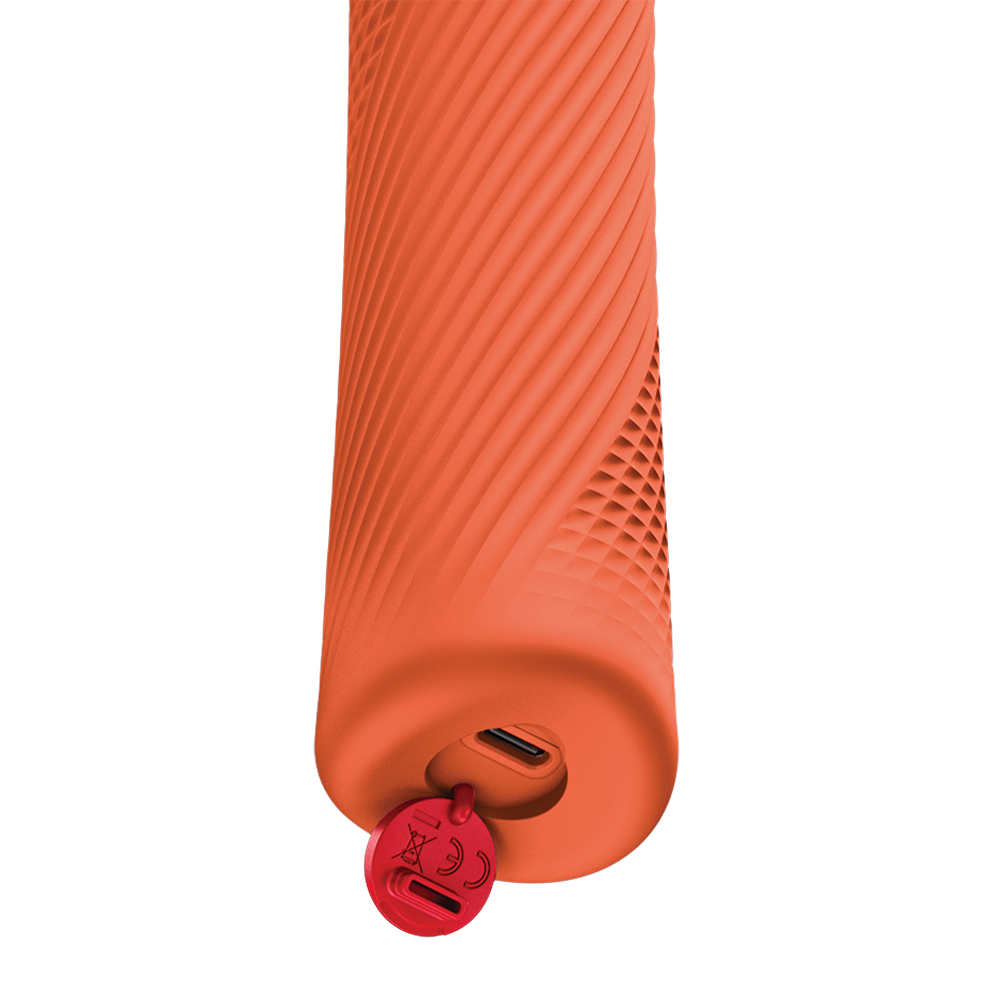 Fun Factory Vim Wand Massager Orange showing textured grip and charging ports.