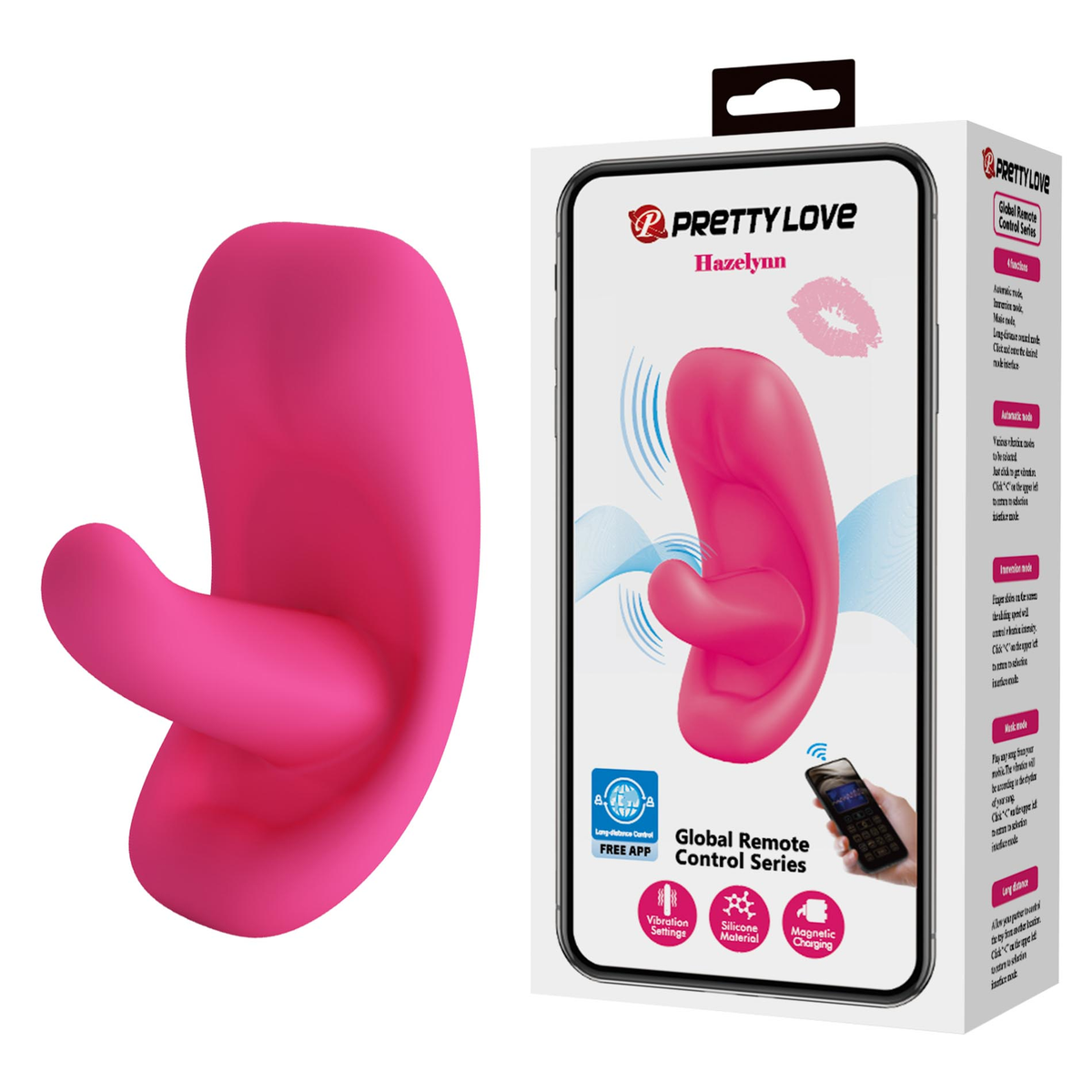 Pretty Love Hazelynn App-Controlled Vibrator Pink showcasing a soft silicone design with smartphone control features.