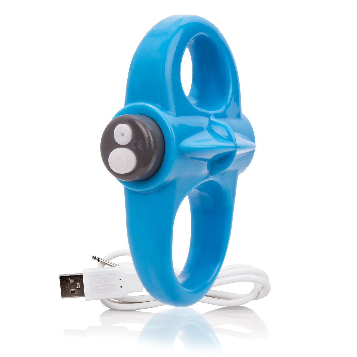 Screaming O Charged Yoga Rechargeable Vibe Ring Blue with USB charging cable, designed for comfort and pleasure.