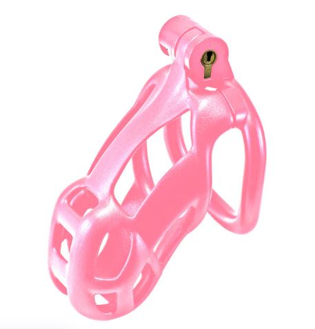 Kink Chastity Series Locking Cock Cage Medium Pink designed for secure, comfortable wear and extended denial play.