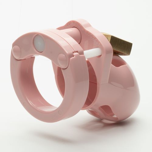 CB-X Mr Stubb Kit 1.75 Inch Pink Chastity Cock Cage shown from the side, highlighting its compact design.