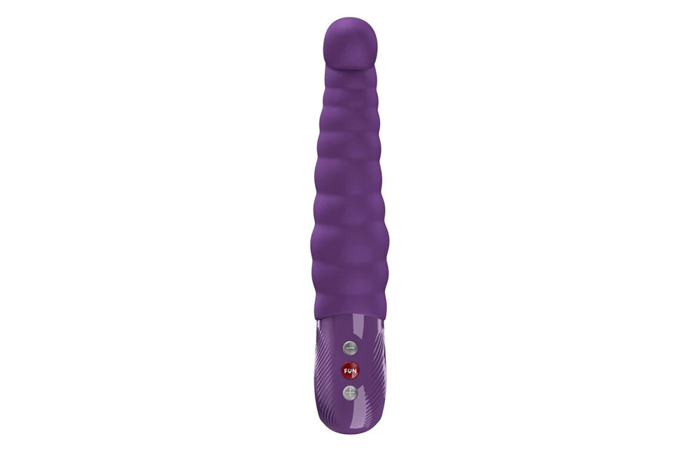 Fun Factory Patchy Paul G-Spot Vibrator Dark Violet with a curved tip and ribbed texture.