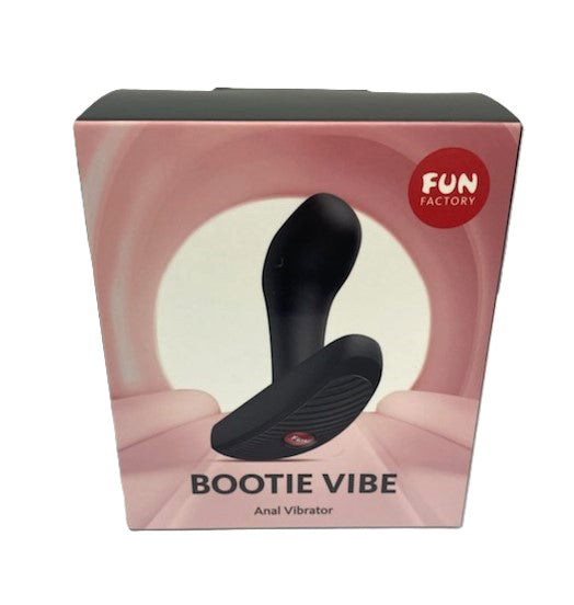 Fun Factory Bootie Vibe Anal Vibrator Black packaging showcasing the product for pleasure and relaxation.