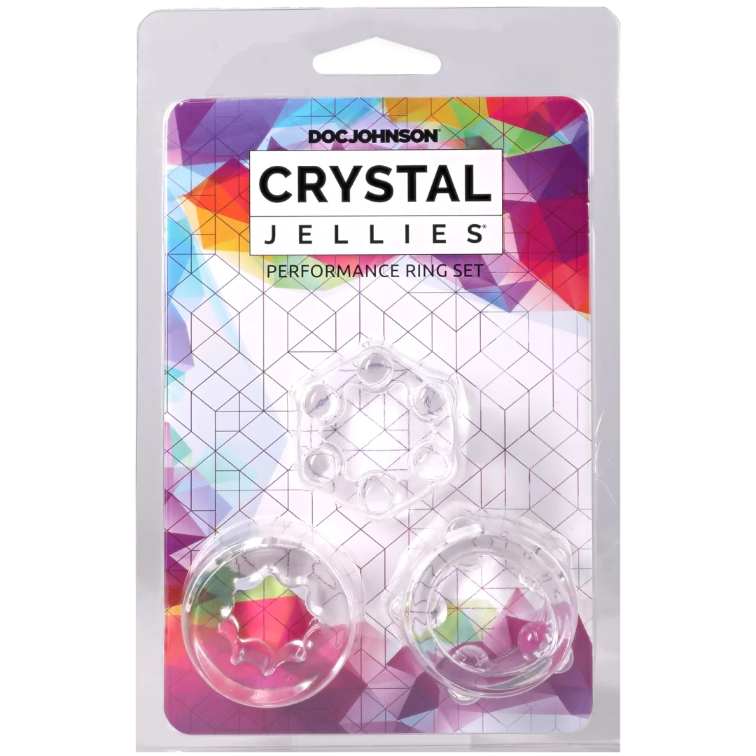 Crystal Jellies Performance Ring Set Clear packaging displaying three textured rings for enhanced performance.