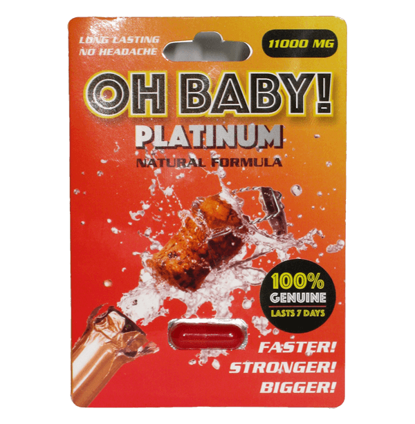Oh Baby Platinum Male Vitality Support 30 Pc Display packaging, featuring natural formula for stamina and energy.