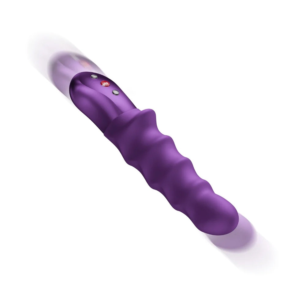 Fun Factory Stronic Surf Thrusting Pulsator Dark Violet showcasing its ergonomic design for G-spot stimulation.