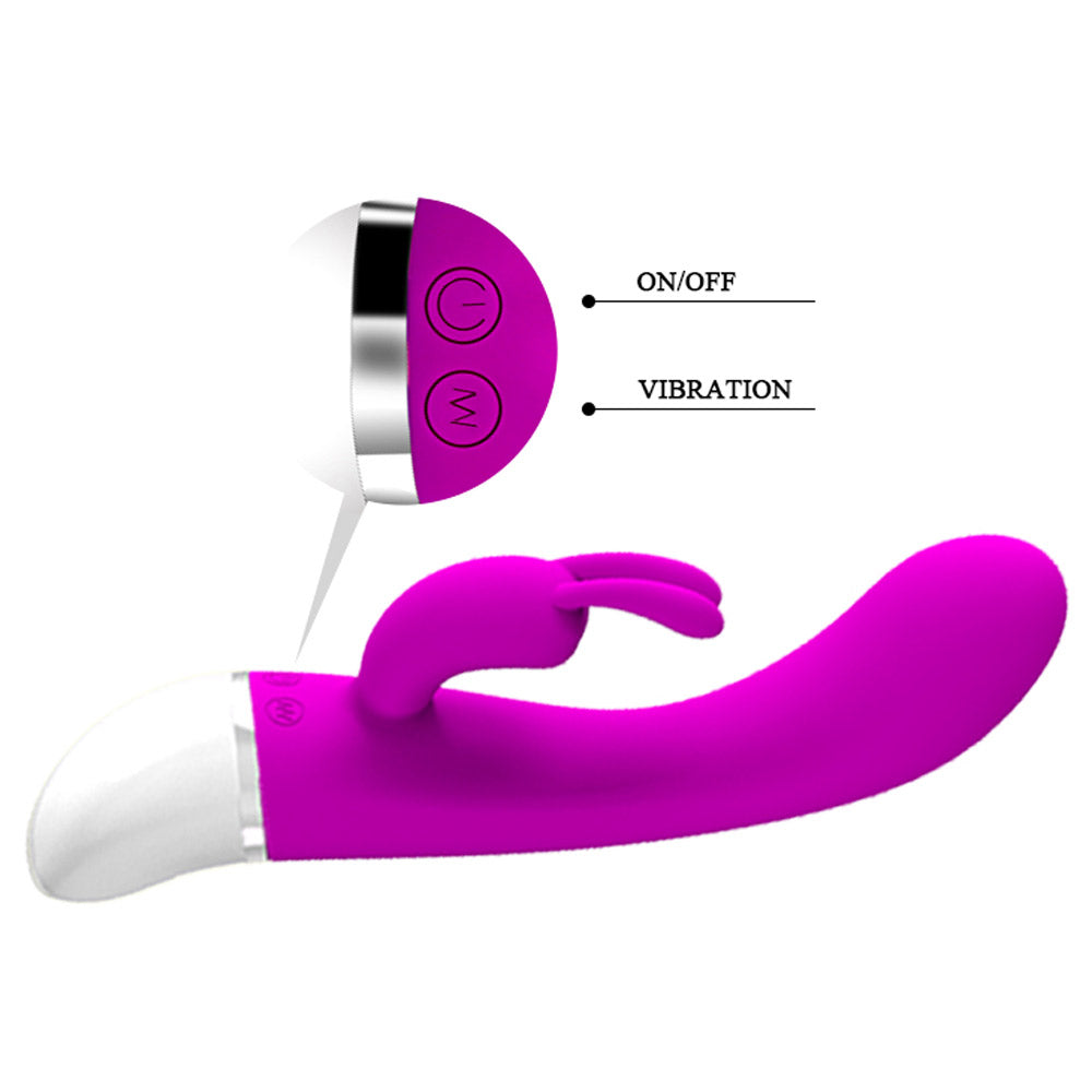 Pretty Love Freda 30 Function Rabbit Vibrator Purple with on/off and vibration controls.
