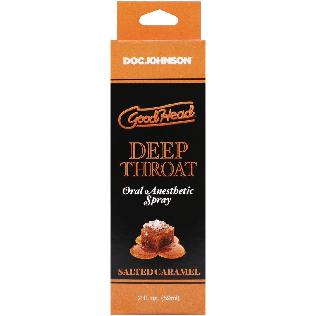Goodhead Deep Throat Spray Salted Caramel 2 Fl Oz for enhanced oral pleasure with flavored mist.