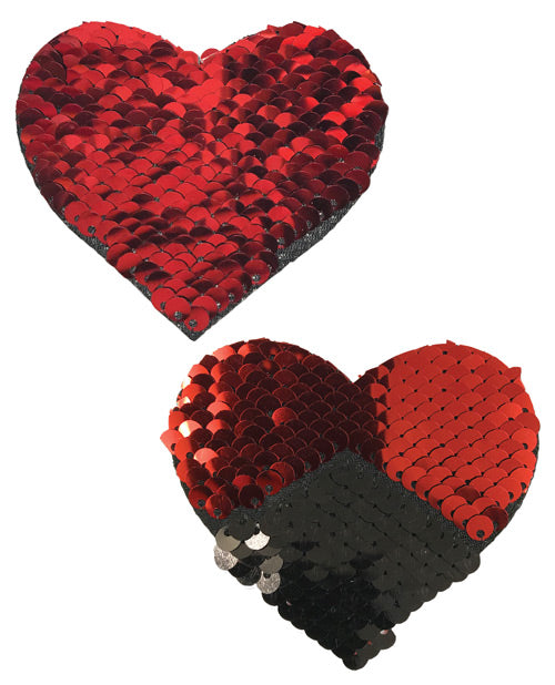 Pastease Sweety Red & Black Sequin Heart Nipple Pasties featuring reversible red and black sequins.