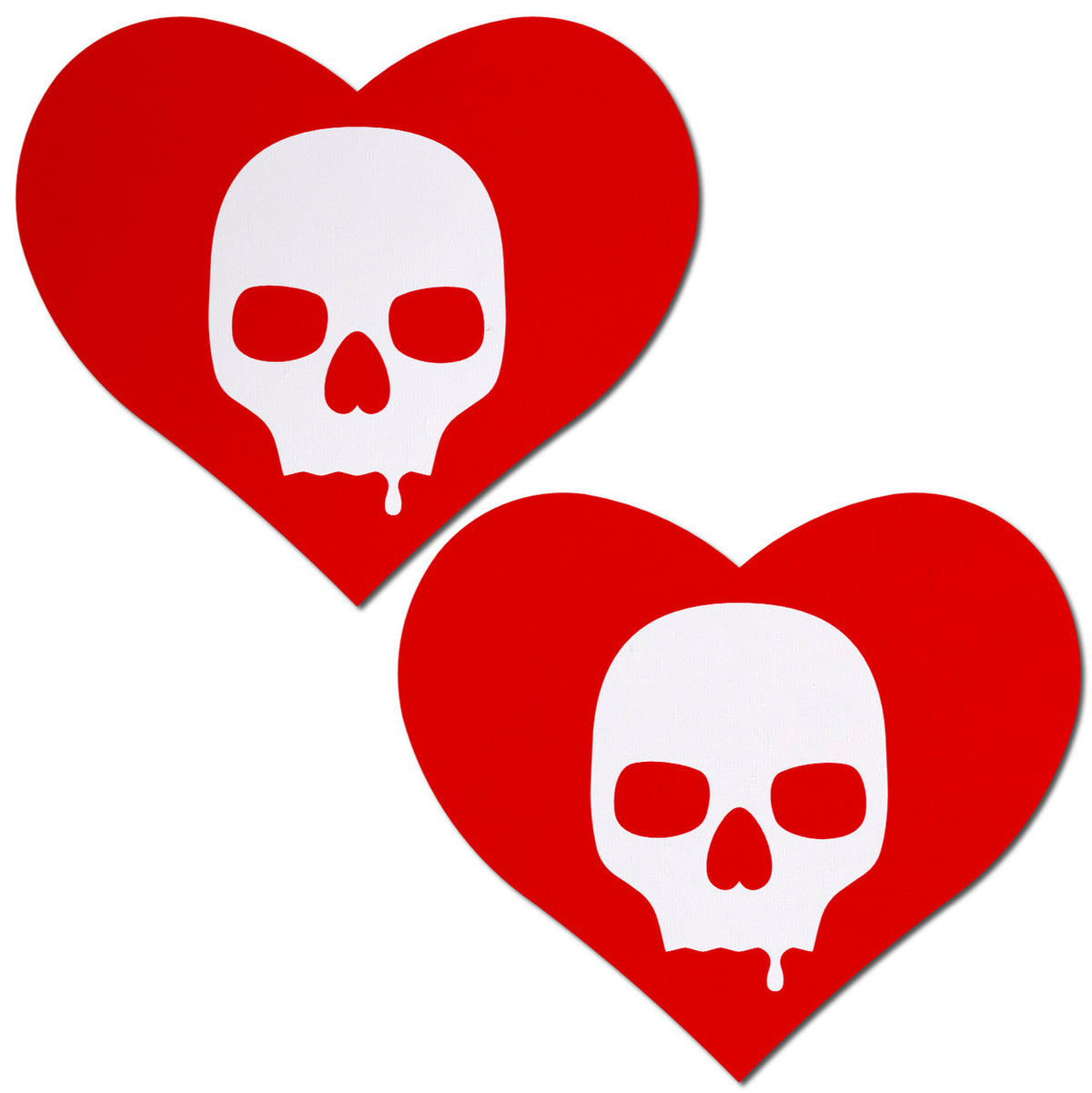 Pastease Sullen Skull Red Hearts Nipple Pasties in red heart shape with a skull design for edgy fashion.