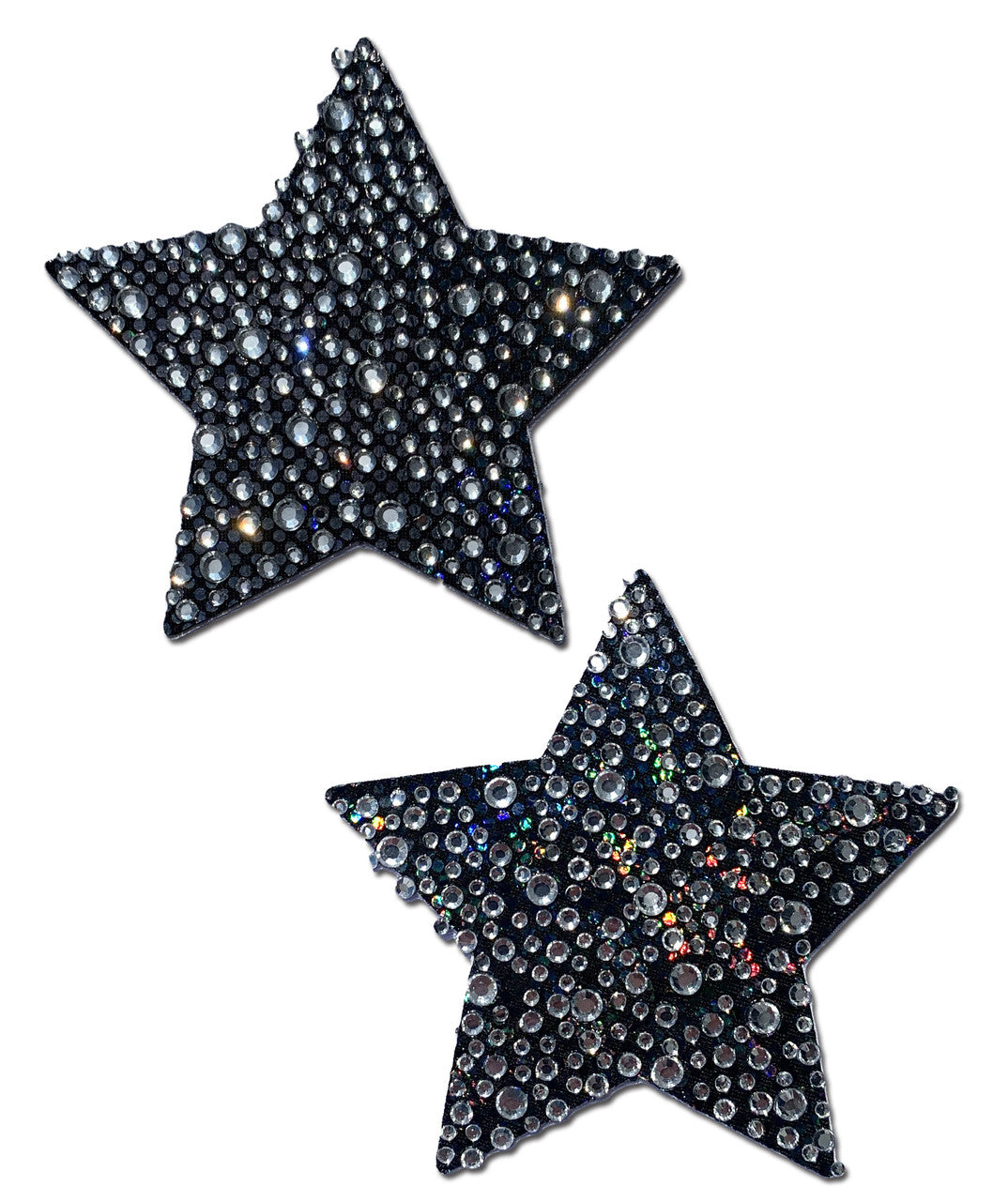 Pastease Crystal Black Stars Nipple Pasties featuring sparkling crystal details on bold black star design.