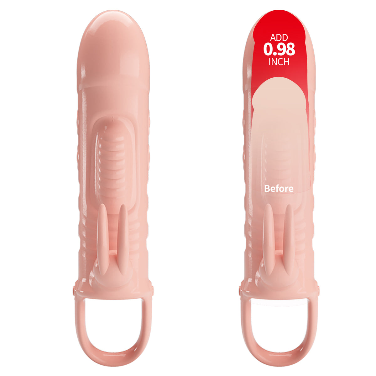 Pretty Love Penis Sleeve Sloane Flesh showing a rabbit-style design that adds length and stimulation.