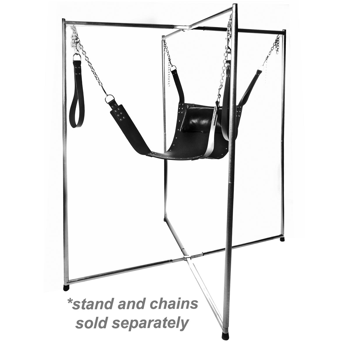 Strict Leather Premium Black Leather Sex Sling with support frame and chains, designed for suspended positioning.