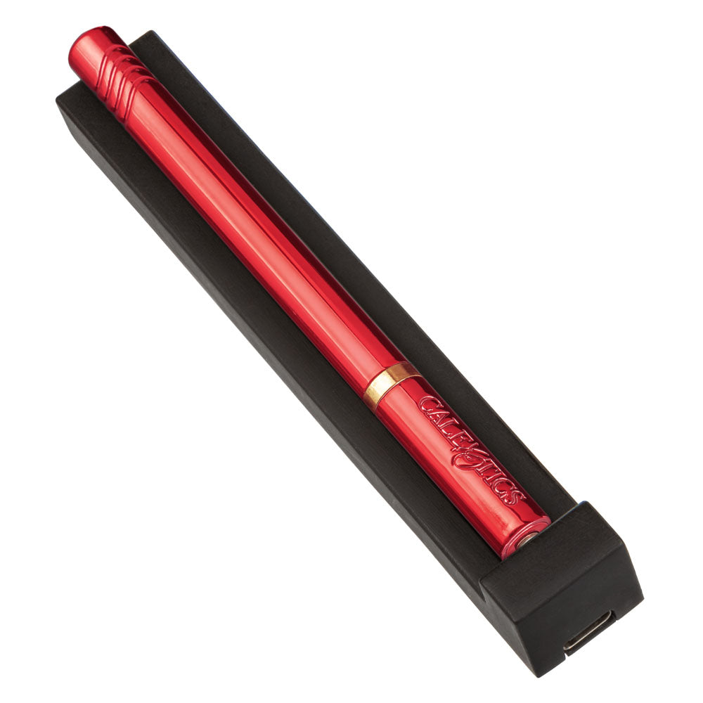 CalExotics Hidden Pleasures Bullet Vibrator Red in sleek black case, perfect for discreet pleasure on-the-go.