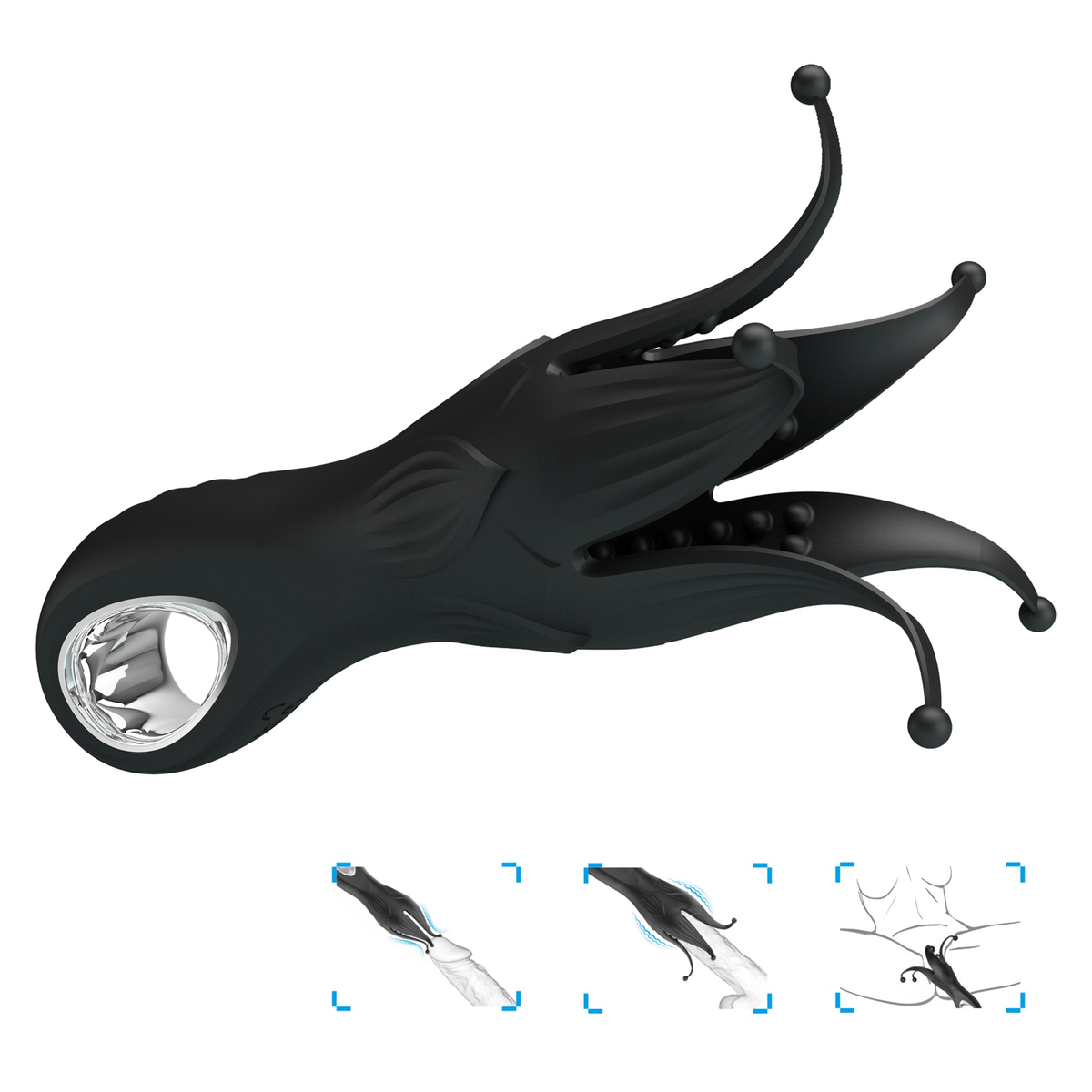 Pretty Love Arella Multi Petal Stimulator Black with octopus-inspired design for enhanced male pleasure.