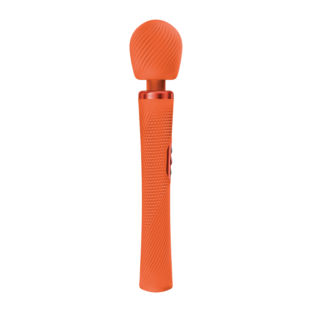 Fun Factory Vim Wand Massager Orange showcasing its grooved texture and flexible neck for intense pleasure.