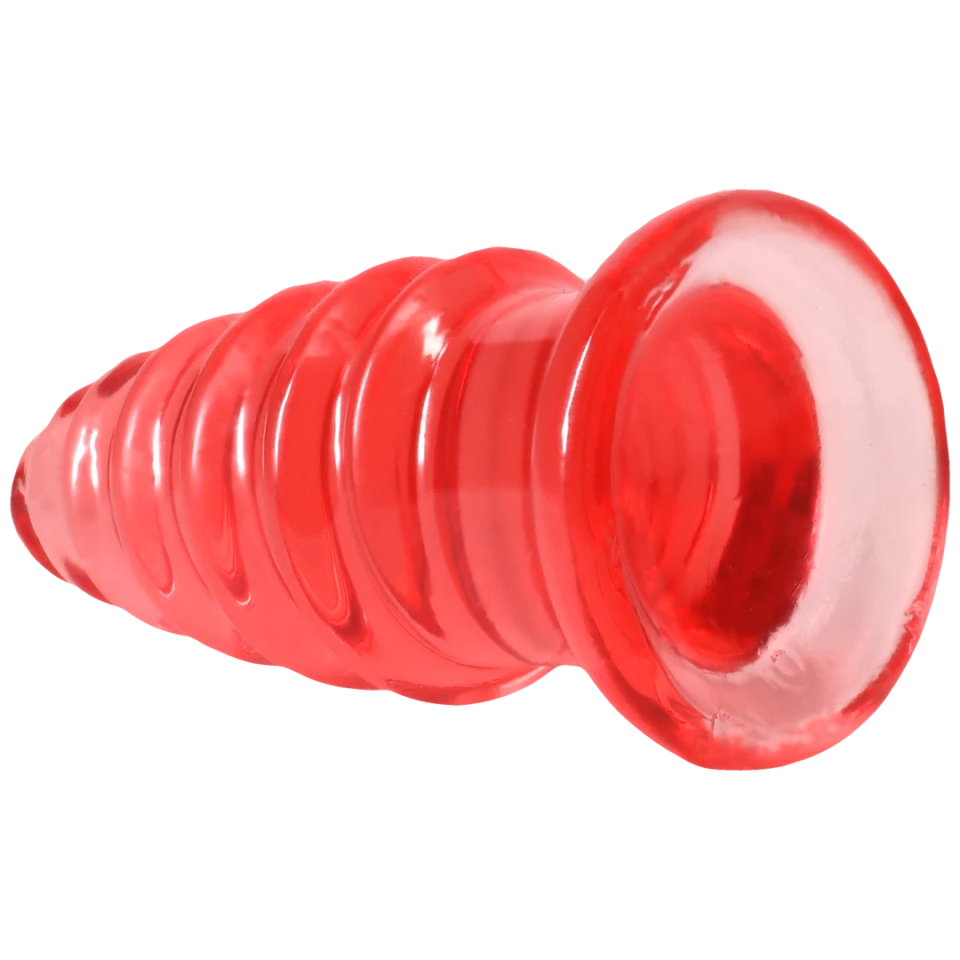 Doc Johnson Crystal Jellies Anal Twist 5 Inch Pink flexible anal toy with sculpted ridges for enhanced pleasure.