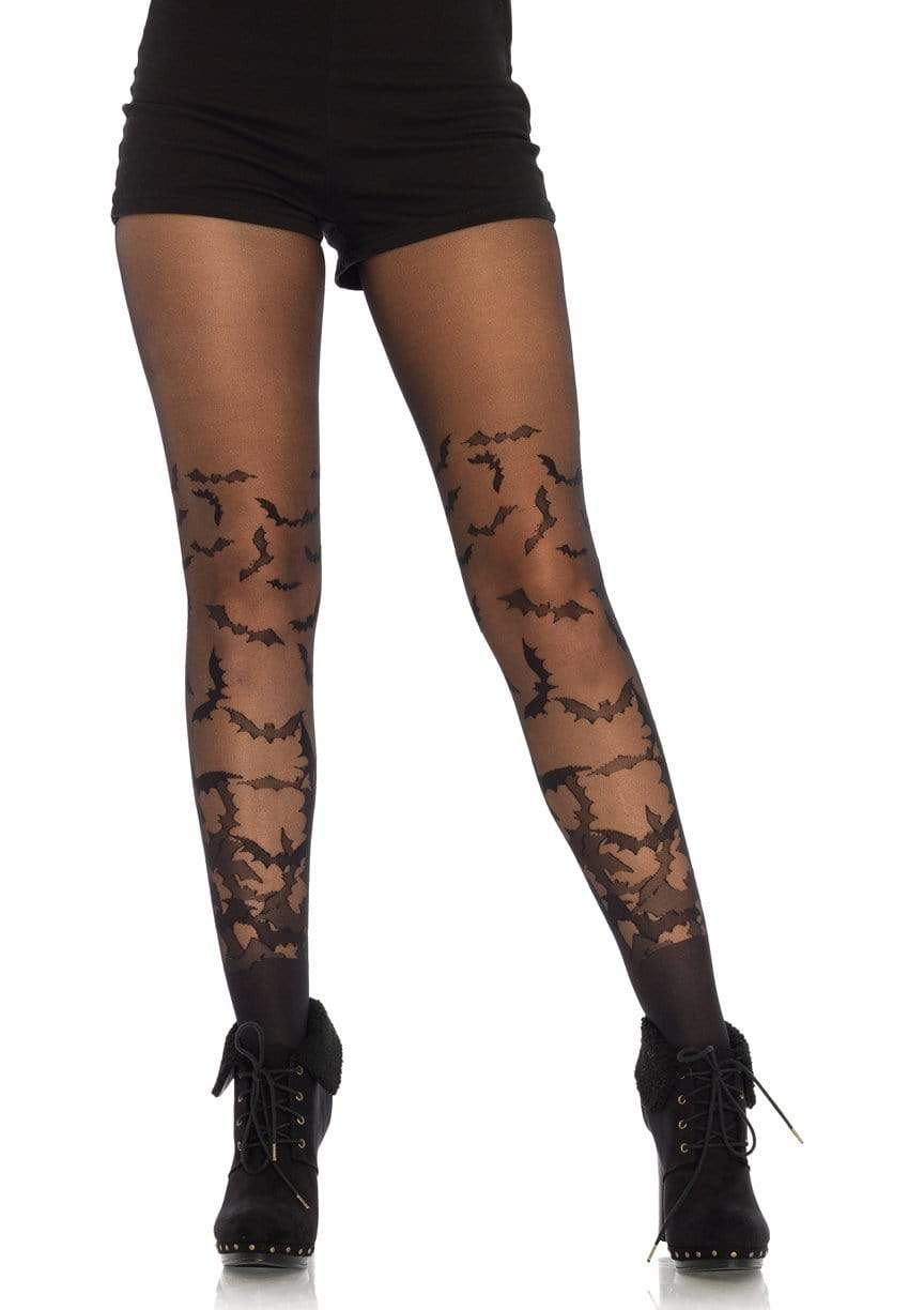 Leg Avenue Bat Wing Sheer Tights Black One Size featuring playful bat design against sheer black fabric.