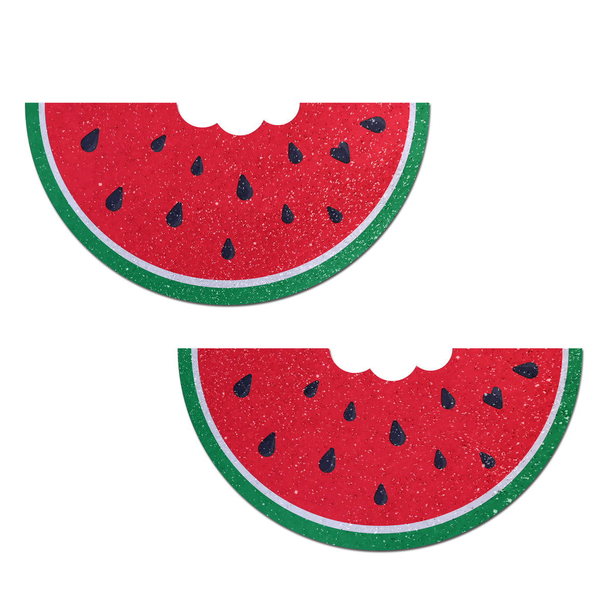 Pastease Watermelon With Bite Glitter Velvet Breast Covers showcasing bright red watermelon design with supporting features.