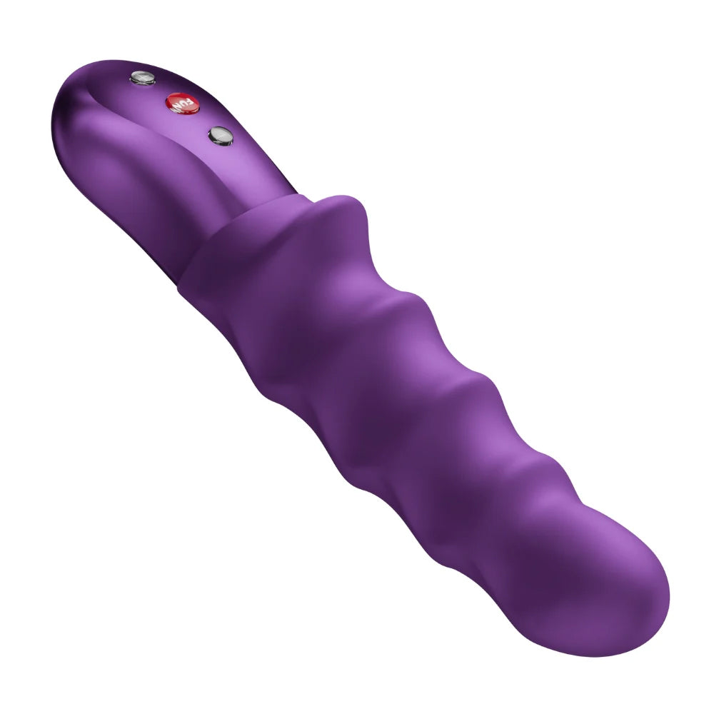 Fun Factory Stronic Surf Thrusting Pulsator Dark Violet with textured design and control buttons.